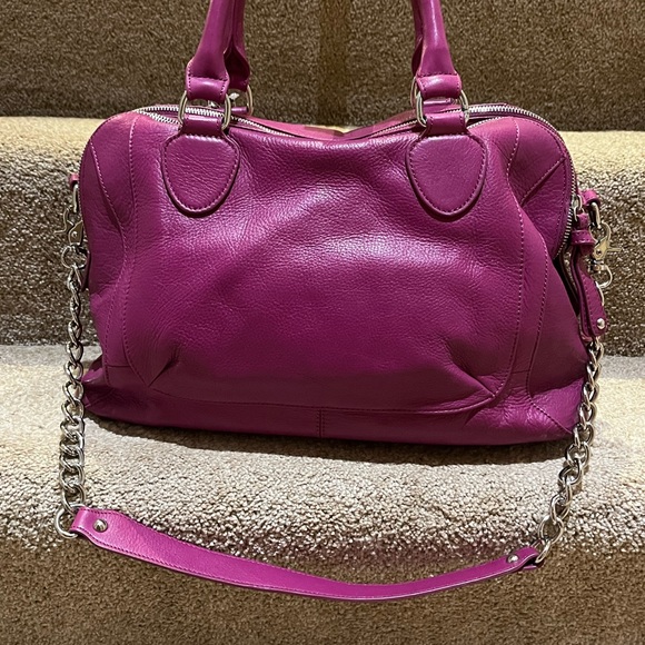 Audrey Brooke Large Leather Fuchsia 3 compartment Satchel- NWT - Picture 2 of 14